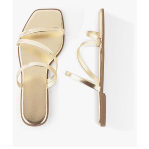 LACUONE Strappy Flat Sandals For Women Slip On Square Open Toe Slides Sandals. Size 40