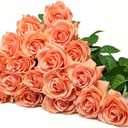20 Pcs Real Touch Artificial Roses Fake Rose Long Stem Silk Faux Flowers Bridal Bouquet for Wedding Home Decor Romantic Valentine Gifts (Orange)
