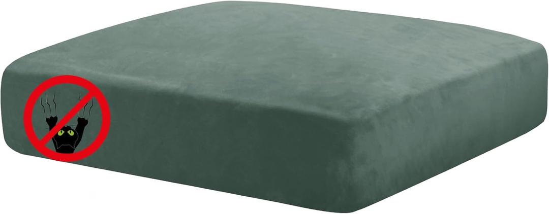 MAXIJIN Velvet Stretch Cushion Cover Fitted Couch Cushion Slipcovers 1 Pack Arm Chair Seat Cushion Cover for Individual Cushion Sofa Chair with Elastic Bottom (Chair Cushion, Pea Green) (Small)