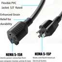 14AWG Heavy-Duty Power Extension Cord - 16 Ft (NEMA 5-15P to NEMA 5-15R) Suitable for Replacing Heavy-Duty 3-Prong AC Power Cords for Various Appliances.