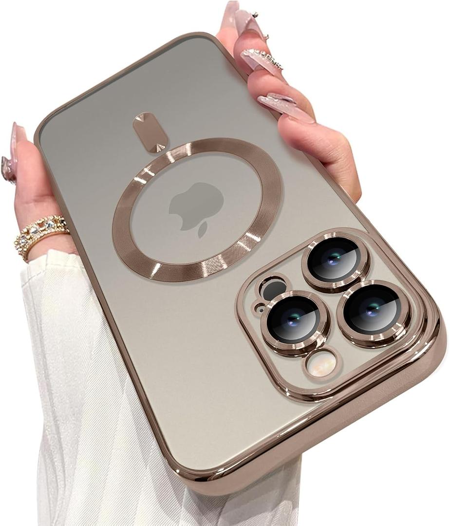OOK Magnetic Case Made for iPhone 16 Pro Max (6.9 Inch) [Built-in Camera Lens Protector] [Compatible with MagSafe] Soft TPU Anti-Scratch Shockproof Protective Slim Clear Case for Women Men - Brown