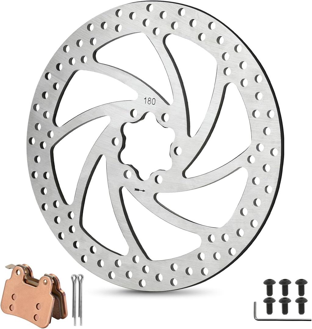 180mm Brake Disc Rotor Compatible with Ridstar Q20 Pro H26 Electric Bike, Ebike Front Rear Brake Pads and Rotors with Mounting Hardware Replacement for Ridstar E Bike Accessories