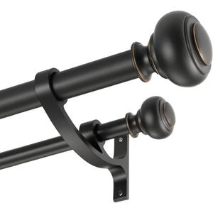 Double Curtain Rods 72-144 for Window, Heavy Duty Telescoping Rod 1-Inch Front and 5/8 Inch Back with Aluminum Alloy Brackets, Adjustable Double Drapery Rod with Classic Finials, Matte Black