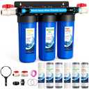 Whole House Water Filter System, Extra 2 Sets Filter Included,0.5 Micron | 3 Stage Water Softener System, Reduces Chlorine Sediment Odor for Healthier Skin, 1-2 Year Service Life, with 2 Valves