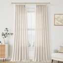 Pleated Linen Ceiling to Floor Curtains 96 Inches Long for Living Room 2 Panel Cream Ivory Beige Semi Sheer Light Filtering Pinch Pleat with Hooks Neutral Boho 96 Inch Curtain for Bedroom Window 8ft