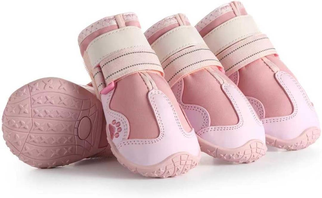 Aokown Dog Shoes for Large Dogs, Anti-Slip Dog Boots for Winter Snow, Hot Pavement, Dog Booties & Paw Protectors Pink Size 6 (#6(2.55" inner width) for 52-68 lbs)