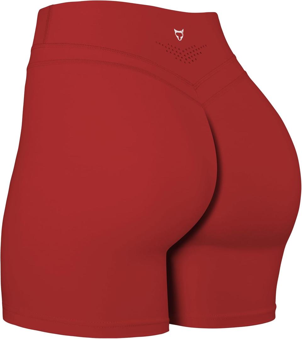 TomTiger Yoga Shorts for Women Tummy Control High Waist Biker Shorts Exercise Workout Curve Lifting Tights Short Pants (Red, M)