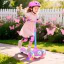 Nattork Kids Scooter for Girls with Light Up Wheels, Deck and Headlight, Wide Anti-Slip Deck and T-bar Handle with Rear Foot Brake, Adjustable Height 3 Wheel Scooter for Kids Ages 3+ and up to 220Lbs