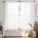 MIULEE Short White Sheer Curtains 45 Inches Long, Light Filtering Voile Drapes with Rod Pocket for Bathroom Windows, Small Window Treatments, 2 Panels Set