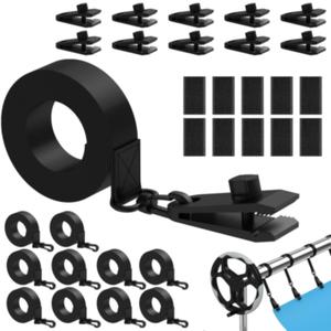 Goovilla 30 Pcs Pool Solar Cover Reel Attachment Kit, Inground Swimming Pool Solar Cover Straps and Clips, Weather Resistant Solar Blanket 10 Strap Kit with 10 Hooks and 10 Touch Fastener, Black