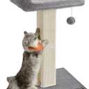 Feandrea Cat Scratching Post, 27.9-Inch Cat Scratcher with 15.7 x 11.8 Inches Plush Perch, Tall Scratch Post with Woven Sisal, Pompom, Removable Washable Cover, Light Gray UPCA022W01