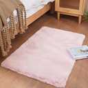 Ghouse Ultra Soft Faux Rabbit Fur Rug 2x3, Machine Washable Area Rugs for Bedroom Fluffy Rugs for Living Room, no-Shedding Carpet Sheepskin Rug Pink