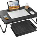 23.4" Foldable Lap Desk Bed Table with Cup Holder Tray Black