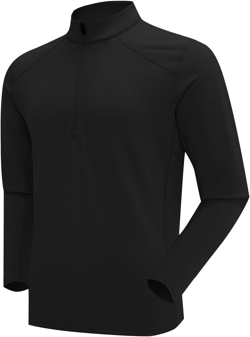 Men's Quarter Zip Pullover Winter Sweatshirt Fleece Lined Long Sleeve Shirts Athletic Casual Outdoor Tops Quick Dry (X-Large, Black)