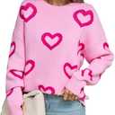 VFURYGD Women Cute Heart Sweater Love Print Valentine Romantic Knitted Top Crewneck Long Sleeve Sweaters Pullover L
