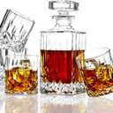 ELIDOMC 5PC Italian Crafted Crystal Whiskey Decanter & Whiskey Glasses Set, Crystal Decanter Set With 4 Whiskey Glasses, Whiskey Decanter Sets for Men