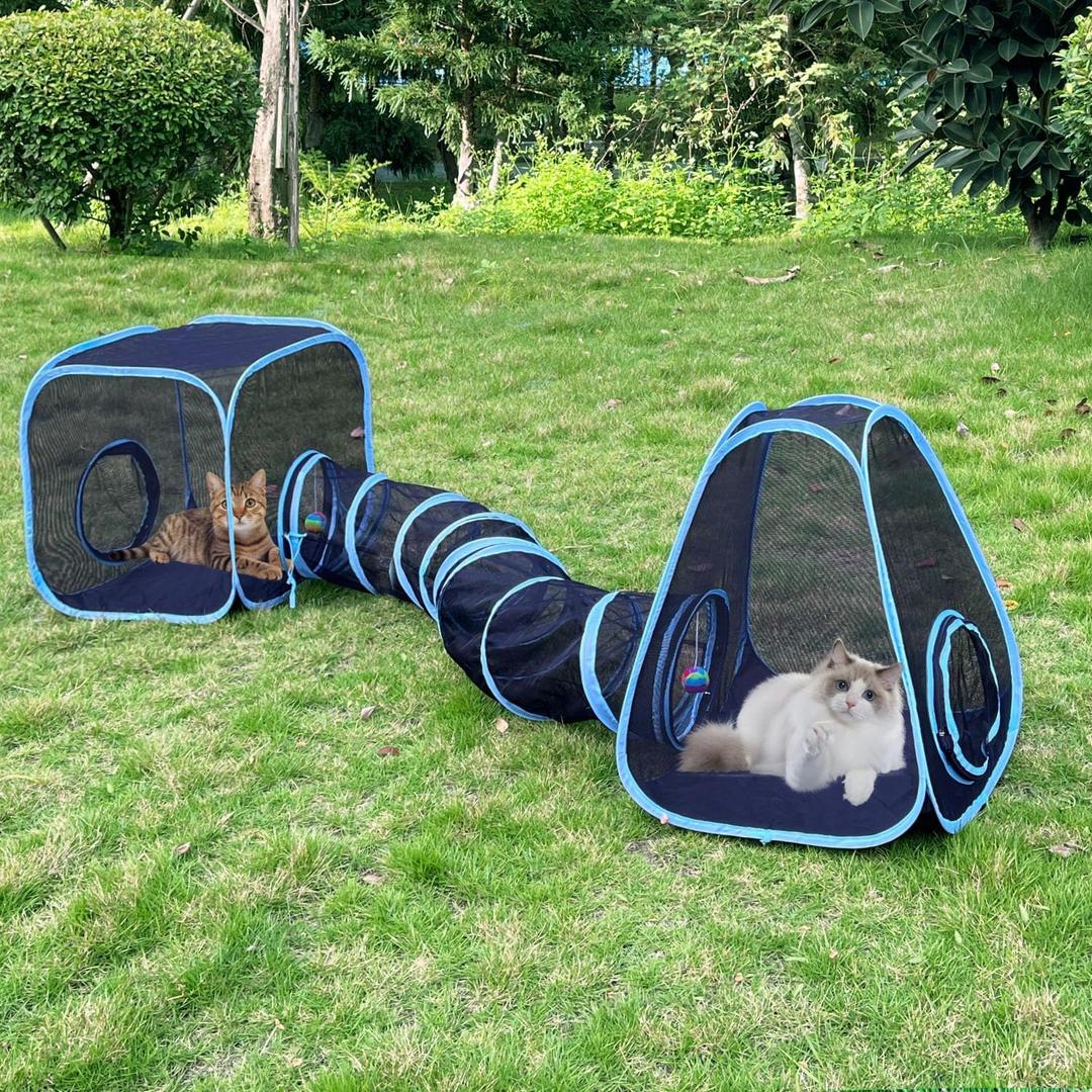 Outdoor Cat Enclosures, Cat Tunnels Catio Tents Cubes for Indoor Cats with Play Ball, Collapsible Outside Playpen Tunnel for Kitty, Rabbit, Puppy and Small Animals