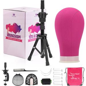 Neverland Beauty & Health Wig stand with Head,Wig Head Mannequin Head with Wig Stand Tripod,Manikin Canvas Head Set for Wigs Making Display with Wig caps,T Pins Set Bristle Brush(Red)