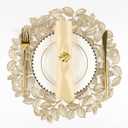 Evevda Gold Leaf Placemats Set of 6 Metallic Table Place Mats Wipeable Round Pressed Vinyl Dining Mats for Kitchen Decorations Gatherings Wedding Dinner