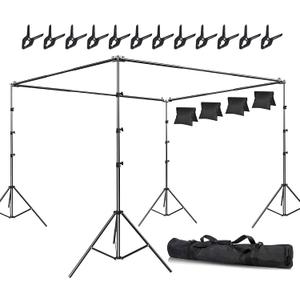 SLOW DOLPHIN Photo Studio Background Stand Support Kit Backdrop Stand, 40ft (Wide) x 8.5ft (Tall) Square Large Adjustable Backdrop Stand with Rotatable Connector, Carry Bag, Sand Bags Clamps.