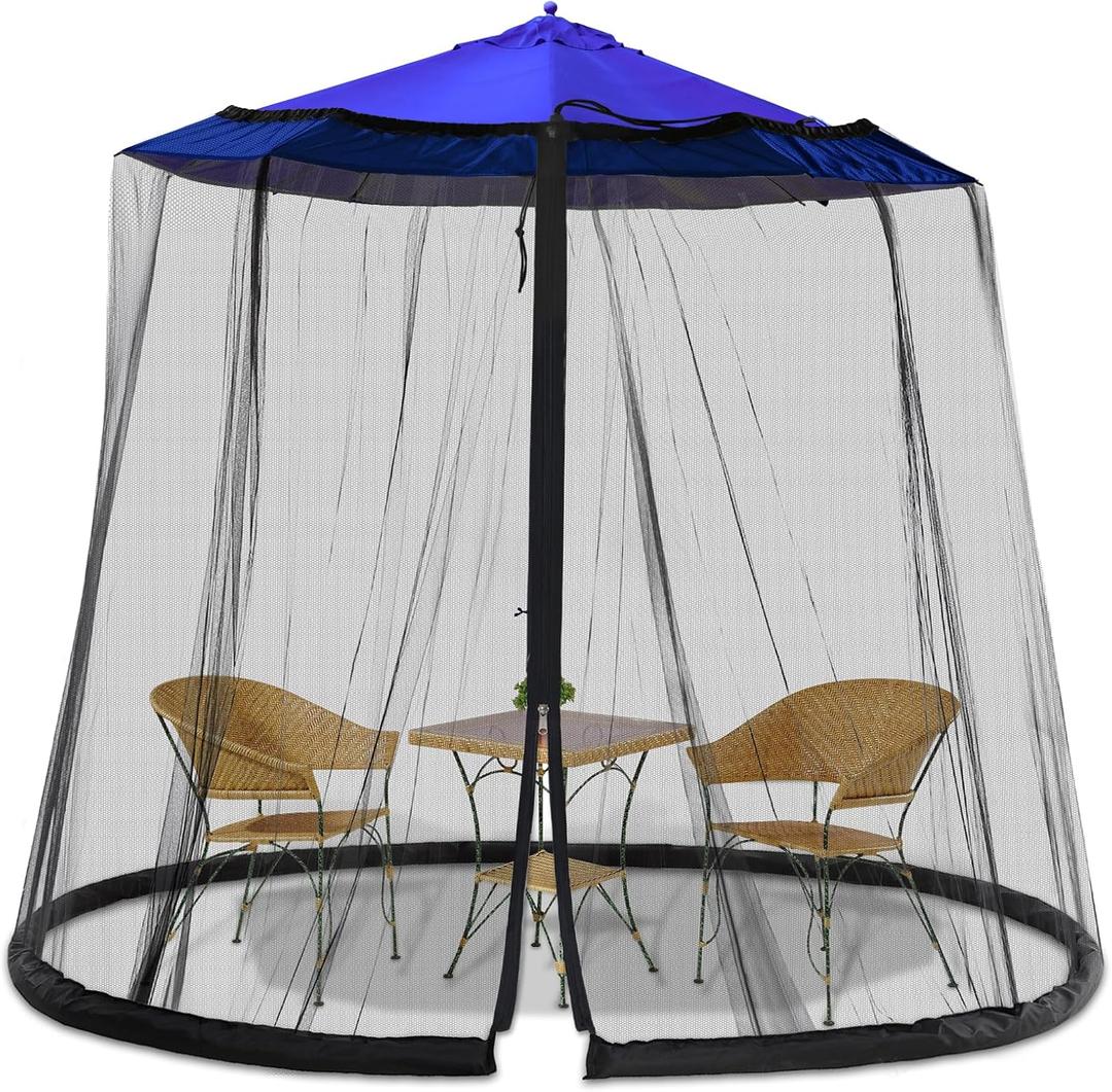 Patio Mosquito Netting - Mosquito net for Patio Garden and Outdoor Umbrellas with Adjustable Elastic Cord and Zipper Umbrella net (Large, Bottom Water Pipe 2) Black