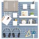 Peg Board Combination Kit, 4 Pegboards with 20 Accessories, Pegboard Wall Organizer for Office, Nursery & Home Storage, Key Holder, 25.6"x25.6"  Nail-Free InstallationBlue