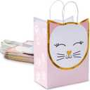 Sparkle and Bash 15 Pack Cat Gift Bags for Birthday Party Favors w/ 20 Sheets of Tissue Paper, 8 x 10 x 4.7 in (Pink, Gold)