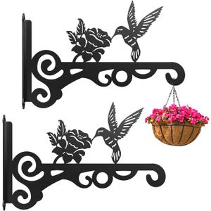 2-Pack Aesthetic Wall Plant Hanger Indoor and Outdoor 10 Inch Metal Hanging Plant Bracket with Beautiful Bird Pattern Anti Rust Plant Hooks for Hanging Plants, Bird Feeder, Wind Chime, Lantern
