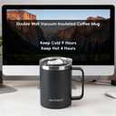 14 / 24oz Insulated Coffee Mug With Handle, Break & Scratch Resistant lid With Detachable Slider, Stainless Steel Vacuum Insulation Tumbler, BPA Free - Thoughtful Gift - Thoughtful Gift - Black