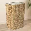 Boho Trash Can with Lid for Bathroom,2.6 Gallon Small Rattan Garbage Can with Press Top Lid,Woven Wastebasket and Hamper 2 in 1 Wicker Trash Basket for Bathroom,Kitchen,Living Room,Bedroom (Water Hyacinth)