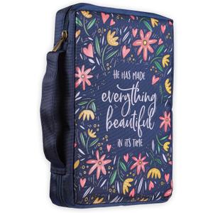 Christian Art Gifts Men/Women's Bible Cover Everything Beautiful Ecclesiastes 3:11, Blue Floral Canvas, Medium