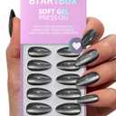 BTArtbox Press On Nails Almond - Spooky, Sparkle Cat Eye Grey Press on Nails with Nail Glue for Woman, Medium Soft Gel Glue On Nails in 15 Sizes - 30 Stick On Nails Kit