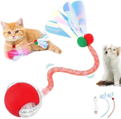 Zedesey Interactive Toy Balls 2025 Upgraded Toys for Indoor, Automatic Cat Ball Toys with Elastic Mesh Tail, Rolling Interactive Cat Ball Toy for Dog, Red