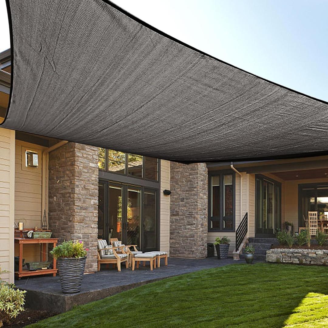 LOVE STORY 8' x 12' Sun Shade Sail Rectangle Sunshade UV Block Patio Shade Sail for Garden Backyard, Dark Grey