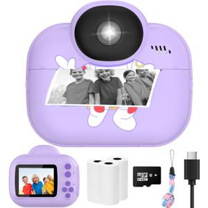 Kids Camera Toys, Instant Print Camera for Kids, Toddler Camera Christmas Birthday Gifts for Girls Boys,1080P HD Digital Cameras, Portable Travel Toy for 4 5 6 7 8 9 10 Year Girl with SD Card (Purple)