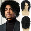 GNIMEGIL Short Braided Wig for Man Afro Bob Black Crochet Twist Hair Dreadlocks Wig Natural Synthetic Wig Layered Breathable Faux Locs Braids (1B)