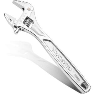 WORKPRO Adjustable Wrench, 8-inch Heavy Duty Spanner with Inch/Metric Scale, Premium Cr-V Steel, Chrome Plated (Silver)