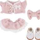BOXOB 4pcs Doll Clothes Set, Elegant Pink Toy Outfits Stylish Clothes Accessories with Coat Dress Bow Shoes Suitable for 17cm Dolls