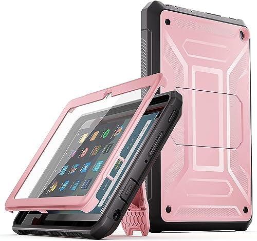 All-New 8 & 8 Plus Tablet 8“,DJ&RPQ Incompatible iPad TCL Full Body Rugged Hands-Free Viewing Stand Back Cover with Screen Protector-Pink