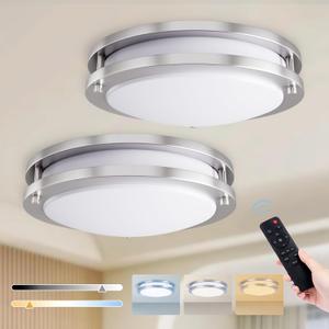 Kalium LED Ceiling Light with Remote 2 Pack 14 Inch Flush Mount Ceiling Light Fixture, 24W 3000K-6000K Adjustable Color Temperature, Dimmable Lighting Fixtures for Kitchen Bedroom. Hardwired (2Pack Brushed Nickel)