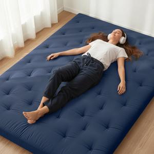 ZonLi Japanese Floor Futon Mattress Twin Size 75"x 39", 100% Cotton Cover 2.5'' Thicken Tatami Mattress, Foldable Sleeping Pad, Portable Dormitory Tatami Mat, Roll Up Floor Lounger Bed for Adult (Navy Blue)
