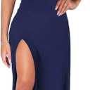 Ulovmi Formal Wedding Guest Dress Women Sexy Bodycon Elegant Maxi Gown for Evening Dinner Prom High Slit Square Neck Backless (Blue, L)