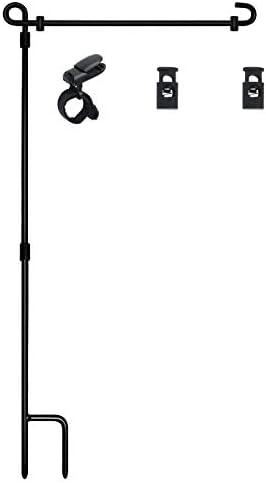 HOOSUN Garden Flag Stand,Premium Garden Flag Holder Pole Metal Powder-Coated Weather-Proof Paint with Graden Flag Clip and Spring Stoppers Without Flag Garden Decorations