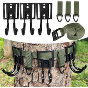 Tree Stand Strap Bow Hanger with Metal Hooks, Tactical Keychain Clip and Storage Bag, High Loading Capacity, Saddle Hunting Accessories, Gear Hanger for Hunting, Hiking, Camping