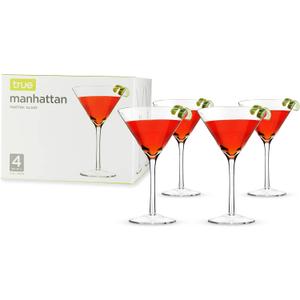 True Manhattan Martini Glass, Crystal Cocktail Coupes, Clear Glass, Cocktail glass set, Dishwasher Safe, Holds 12 oz., Set of 4