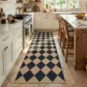 Lahome Colette Checkered Easy Jute Runner Rug, 2x8 Hallway Kitchen Runner Rug Non Slip Washable Outdoor Carpet for Entryway Indoor, Checkerboard Black Indoor Outdoor Carpet for Hallway 8ft Entry 2'6" x 8' (Runner), Black/Checkerboard -2