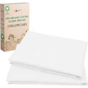 California Design Den 100% Organic Cotton Pillow Cases Queen/Standard Set of 2, Soft & Cooling Percale Weave Cotton Pillowcases (Bright White)