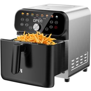 Air Fryer, 6.2QT Air Fryer Oven with LED Digital Touchscreen, 12 Preset Cooking Functions Air fryers, Bake, Reheat, Keep Warm, Nonstick and Dishwasher-Safe Basket, Stainless Steel/Black