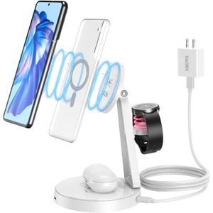 Wireless Charging Station for Samsung, 3 in 1 Magnetic Wireless Charger for Samsung Galaxy S24/S23/S22/S21/Note 20 Series, Mag-Safe Charging Stand/Dock for Galaxy Watch 7/6/5/4/3, Galaxy Buds+/Live