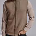 Ryannology Mens Sweater Vest Zip up Casual Sleeveless Cardigan Knitted Stand Collar Regular Fit Jacket with Pockets (Medium, Coffee)